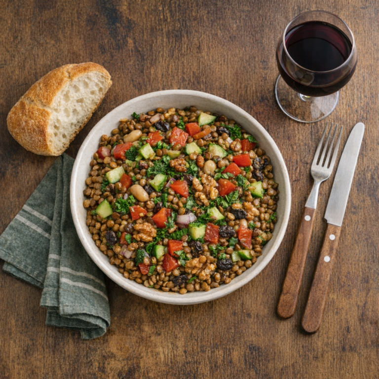 Descubre una ensalada de lentejas fresca y nutritiva, perfecta para el verano. Elaborada con ingredientes naturales a granel: legumbres, especias, frutos secos y pasas. Sabor artesanal y saludable.